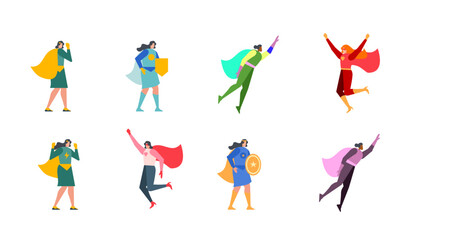 women super hero power flat illustration