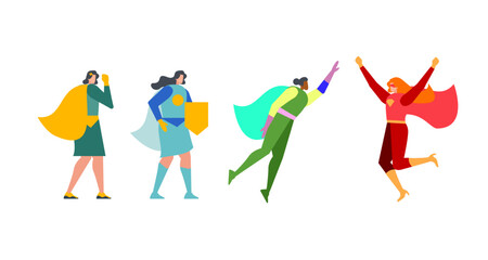 women super hero power flat illustration