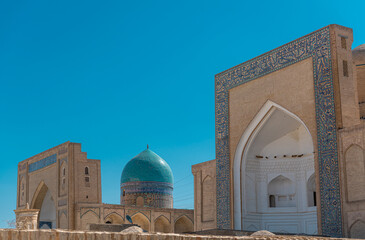 Panorama of medieval Muslim tombs and mosque in the Chor Bakr, Bukhara