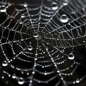 A close-up of raindrops on a spiderweb.
