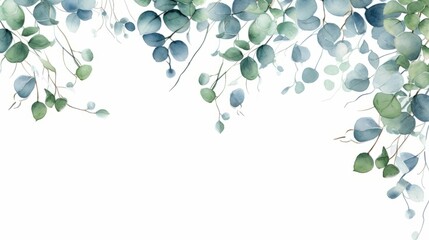Watercolor lush eucalyptus leaves on a white background