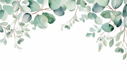 Watercolor lush eucalyptus leaves on a white background