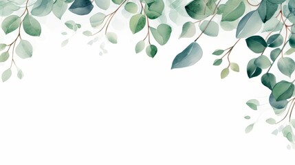 Watercolor lush eucalyptus leaves on a white background