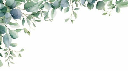 Watercolor lush eucalyptus leaves on a white background