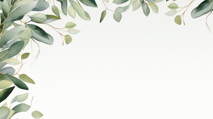 Watercolor lush eucalyptus leaves on a white background