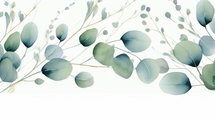 Watercolor lush eucalyptus leaves on a white background