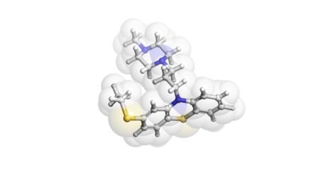 Thiethylperazine /Norzine, drug for nausea and vomiting, 3D molecule in 4K 