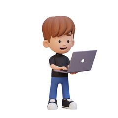 3D kid Character working on a Laptop