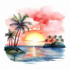 Fototapeta na wymiar twilight paradise seascape rest resort dawn palm shore wave sunrise dusk horizon relax 