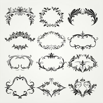 flourish vignette scroll victorian swirl certificate calligraphic corner ornamental royal 