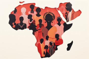 Black history month map of Africa made from people - obrazy, fototapety, plakaty