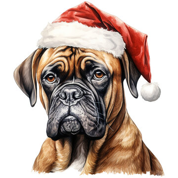 Boxer Dog Wearing a Santa Hat. AI generated image
