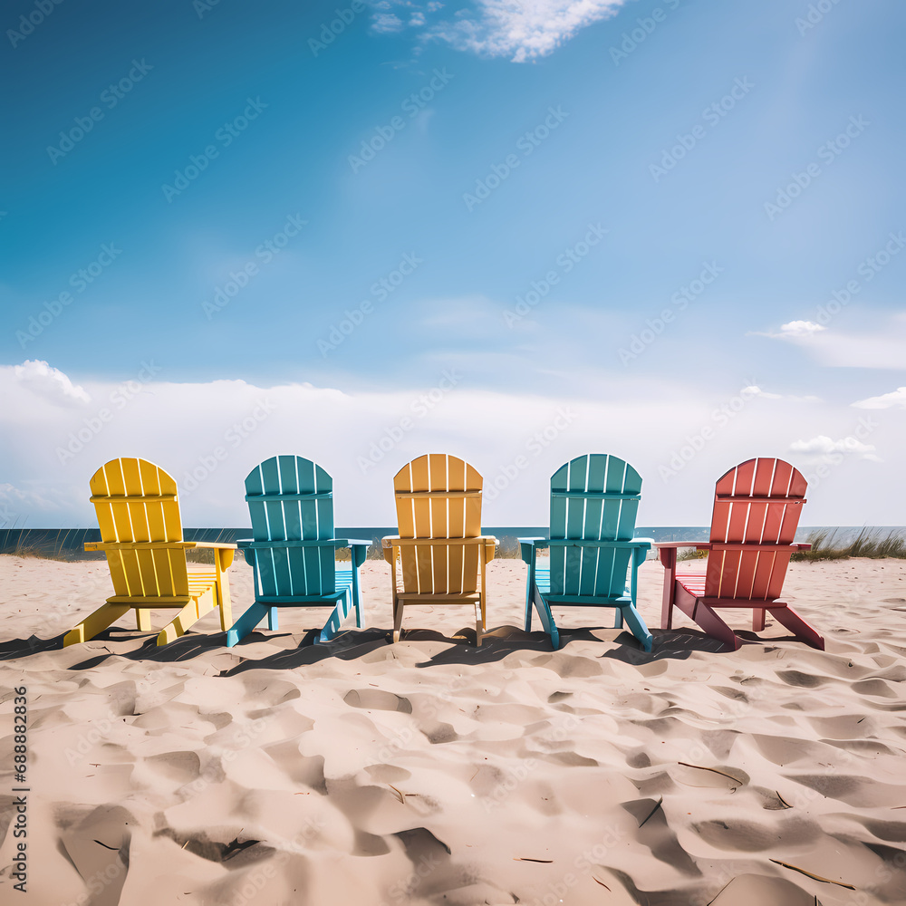 Canvas Prints a row of beach chairs on a sandy shore.