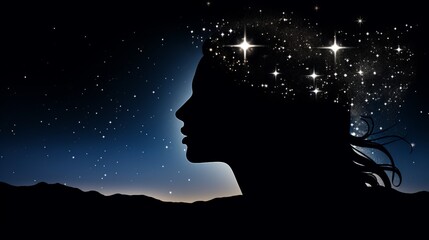 Fototapeta premium Silhouette of young woman with stars on background