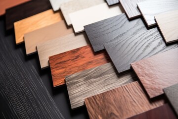 Laminate Interior Material Samples Swatch - Offering a Range of Surface Options with Patterns, Colors, and Textures for Home Improvement and Interior Decorating.





