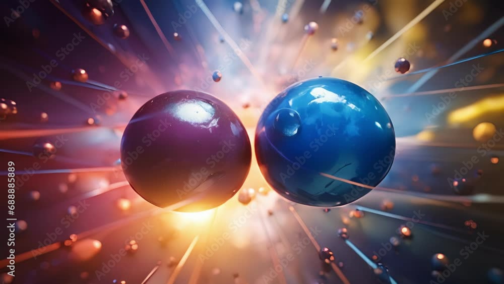 Poster closeup of a colorful collision, where a charm quark and an anticharm quark exchange a force carrier