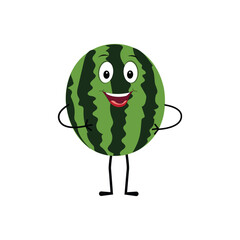 Watermelon Character with Various Face Expressions. Vector illustration set of funny and cute cartoon fruits isolated on white background. Mascot collection.