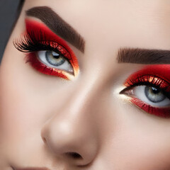 Naklejka premium Woman peering into the camera with red eye shadow