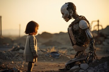 Naklejka premium Mechanized AI Cyborgs: Witness the Future of Artificial Intelligence Warfare with an Army of Human-Looking Robots, Droids, and AI, Embarking on a Cyborg Revolution and Intelligent War.