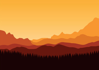 mountains and forest. Vector illustration in flat style.
