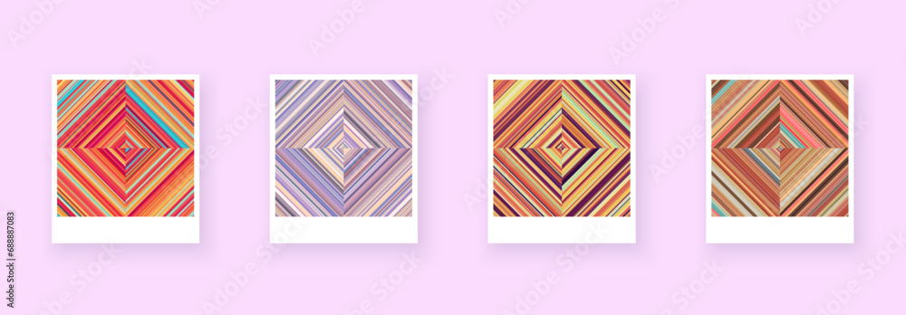 Poster variants of paper card with square checkered striped geometric patterns.