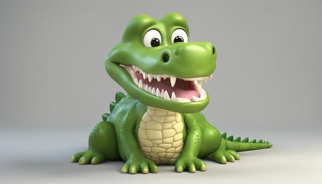 Crocodile cartoon character. 3D illustration. Funny animal.