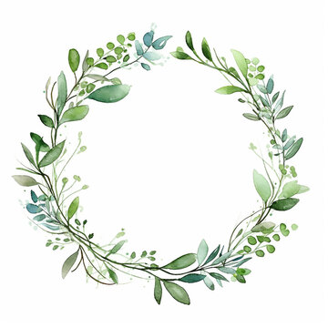 save invitation herb ornament print watercolor wedding greenery round border greeting graphic