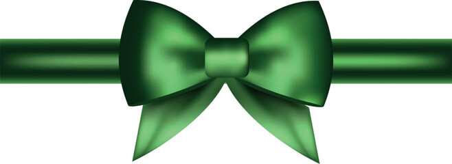 green bow with ribbon on transparent background