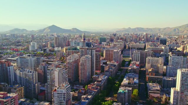 Aerial View Downtown Santiago Bulnes Promenade With Entel Tower And La Moneda Palace
