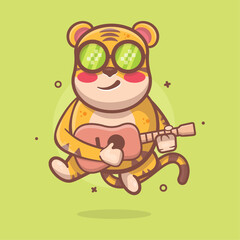 cool tiger animal character mascot playing guitar isolated cartoon