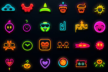 Colorful Neon Icons Pack - High Quality Illustration 
