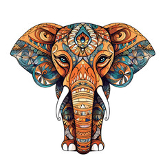 Vector illustration of cute cartoon elephant with mandala on white background.