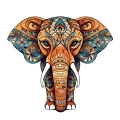 Zelfklevend Fotobehang Olifant Vector illustration of cute cartoon elephant with mandala on white background.