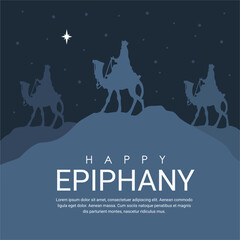 happy epiphany poster with three kings silhouette illustration - obrazy, fototapety, plakaty