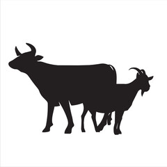 cow and goat silhouette design in black
