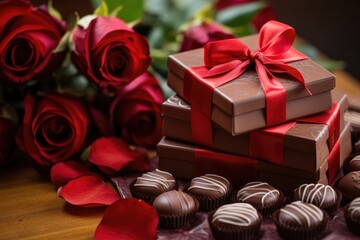 Sweet Valentine's Romance: Explore the Popularity of Chocolates, Roses, and Gifts on Valentine's Day, Iconic Symbols Symbolizing Sweetness and Indulgence in Love.

