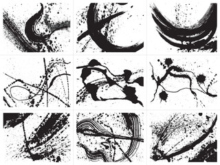 墨素材のセット　手書きの毛筆イラスト