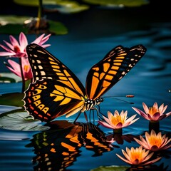 Obraz premium butterfly on a flower of waterlily