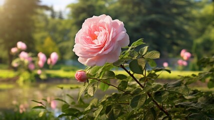 Pink Rose Blossom in Nature generated by AI tool 