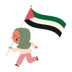 palestine save girl with flag illustration