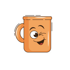 Funky groovy cartoon character Coffee sticker. Vintage funny mascot patch fast psychedelic smile and emotion. Design art for cafe, bar, restaurant. Comic trendy vector illustration 90s style