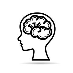 Black line brain in head human doodle icon outline flat vector design