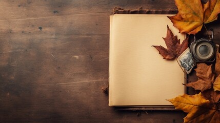 old book with autumn leaves