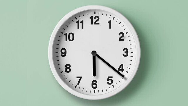  Analog wall clock spinning animation through the hours, AI generated clock image on a powder green background