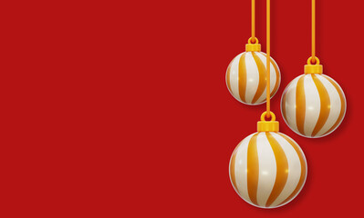 Christmas ball Ornament. 3D Rendering Xmas decoration design Red Background