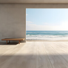 Indoors with a view of the sea, without anyone, Generative AI