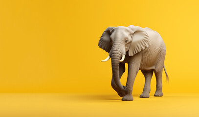Obraz premium A large elephant walking on a yellow background.