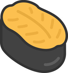 ウニの軍艦巻きの、寿司のアイコン（線画カラー）のイラスト