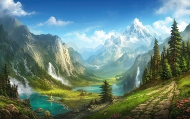 Fototapeta na wymiar Beautiful mountain landscape scenery wallpaper background