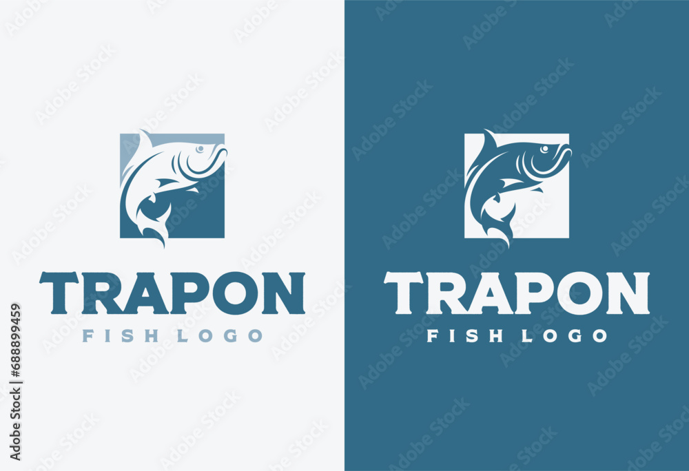 Wall mural jumping tarpon fish logo design vector illustration